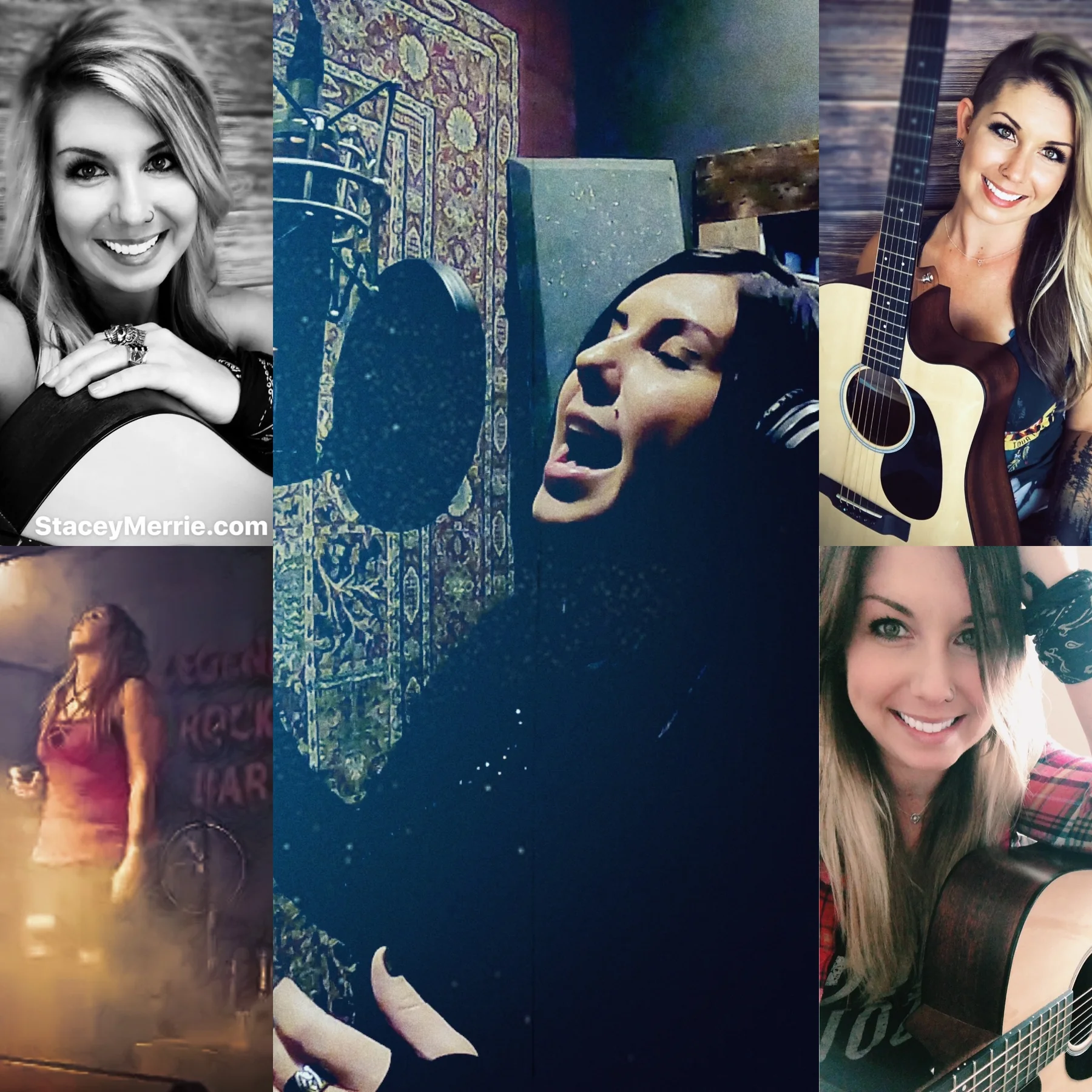 Collage from Stacey's years singing, recording, and performing music